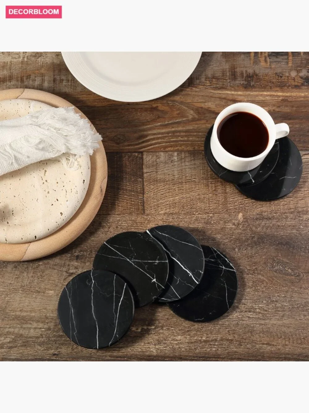 Set of 6 Natural Stone Coasters for Drinks, Home Decor